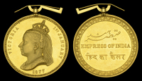 The Empress of India 1877 Medal in Gold presented to James Gibbs Esq., C.S.I., C.I.E., Member of the Governor’s...