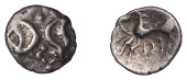 British Iron Age, ICENI, Ecen (c. AD 10-43), silver Half Unit, Mini Y Retro, back to back open crescents separated...