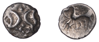 British Iron Age, ICENI, Ecen (c. AD 10-43), silver Half Unit, Mini Y Retro, back to back open crescents separated...