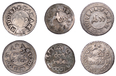 India, EIC: Madras Presidency, Double or 2 Fanams (3), undated (1807), undated (1808) (2), both with dotted buckle,...