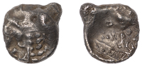 British Iron Age, REGINI, Uninscribed issues, gold Stater, Yarmouth type, wreath, highly stylised hair above, rev....