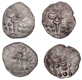 British Iron Age, DUROTRIGES, Uninscribed issues, billon Staters (2), Cranborne Chase type, devolved head of Apollo...