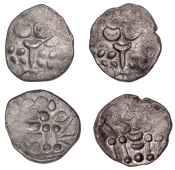British Iron Age, DUROTRIGES, Uninscribed issues, billon Staters (2), Cranborne Chase type, devolved head of Apollo...