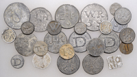 Miscellaneous Tokens and Checks, Hop tokens: Unattributed issues, A.B., Pennies (2) (H 34); D., 1, 5 Shillings (2)...