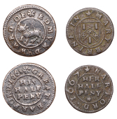 BEDFORDSHIRE, Great Barford, Edmund Ward, Halfpenny, 1668, 2.11g/12h (GO 48; N 3a, this piece; BW. 48);...
