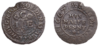 BEDFORDSHIRE, Houghton Regis, Joseph Coleman, Halfpenny, 1667, 1.61g/12h (GO 56; N –; BW. 56). Edge chip, about...
