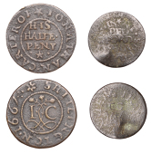 BEDFORDSHIRE, Shillington, Frances Carter, Farthing, 0.85g/12h (GO 90; N 50; BW. 90); Jonathan Carter, Halfpenny,...