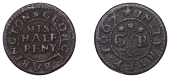 BEDFORDSHIRE, Turvey, George Babington, Halfpenny, 1667, 1.56g/12h (GO 96; N –; BW. 96). Good fine, dark patina,...
