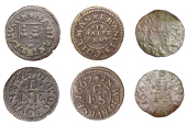 BEDFORDSHIRE, Woburn, Francis Collman, Halfpenny, 1667, 1.04g/12h (GO 101; N 52; BW. 101); Thomas Hill, Farthing,...