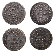 NORTHAMPTONSHIRE, Aynho, Thomas Norris, Halfpenny, 1.80g/6h (Waddell 2; N 3362; BW. 2); Peter Pruce, Halfpenny,...