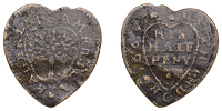 NORTHAMPTONSHIRE, Finedon, America Bagerley, heart-shaped Halfpenny, 1669, 1.13g/12h (W 22; N 3375b, this piece; BW....