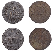 NORTHAMPTONSHIRE, Rothwell, John Collier, Farthing, 0.59g/3h (W 142; N 3456; BW. 144); John Ponder, Farthing, 1655,...