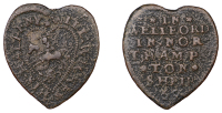 NORTHAMPTONSHIRE, Welford, Will Wickes, heart-shaped Halfpenny, [16]69, 1.87g/12h (N –; W 179; BW. 174). Fair to...