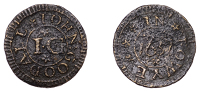 Fowey, John Goodall, Farthing, 1657, mm. small pierced cinquefoil both sides, 0.51g/12h (N 535 obv., different...