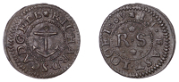 East Looe, Richard Scadgell, Farthing, 1669, 0.87g/12h (N –; BW./D 39, recté scadgell). Light verdigris spots,...