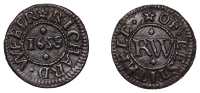 Lostwithiel, Richard Webber, Farthing, 1658, 0.98g/12h (N –; BW. 41). Good very fine, dark patina, extremely rare	...