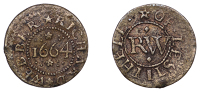 Lostwithiel, Richard Webber, Farthing, 1664, 1.00g/9h (N 552; BW. 42). Struck a little off-centre, otherwise good...