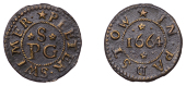 Padstow, Peeter Swimer, Farthing, 1664, 1.42g/6h (N –; D 52A, recté 1664, and pl. I, this piece). Very fine and...