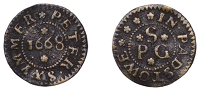 Padstow, Peter Swymmer, Farthing, 1668, 0.43g/12h (N –; BW./D 52, recté 1668). Good fine, extremely rare	 £240-£300