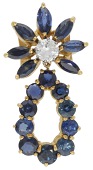 An 18ct gold sapphire and diamond pendant, the flowerhead set with marquise-cut sapphires and a brilliant-cut...