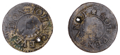 Penzance, John Cleverdon, Farthing, mm. pierced cinquefoil on rev., 0.63g/12h (N –; BW. 64). Centres worn, legends...