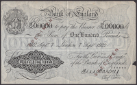 Bank of England, Ernest M. Harvey, specimen £100, London, 7 September 1922, serial number 05/Q 00000, two black...
