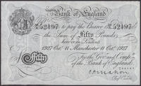 Bank of England, Cyril P. Mahon, £50, Manchester, 11 October 1927, serial number 50/X 52197, small stamped ink...