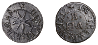 Truro, Henrey Burgas, Farthing, 1657, 1.23g/6h (N –; BW./D 96, recté henrey). Good very fine, attractive dark...