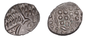 British Iron Age, DUROTRIGES, Uninscribed issues, billon Stater, Omo type, crude wreath motif, hairbar with shallow...
