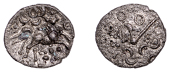 British Iron Age, DOBUNNI, Uninscribed issues, silver Unit, Cotswold Crosses type, moon head right represented by...