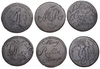 Engraved coins, CORNWALL, Penryn, a George II Halfpenny, engraved (Sukey Cock Penryn), rev. (JC monogram), 8.33g;...