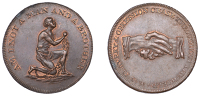 18th Century Tokens, Unlocalised issues, Lutwyche’s Anti-Slavery Halfpenny, chained negro kneeling, rev. clasped...