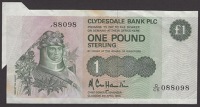 ERROR: Clydesdale Bank PLC, £1, 8 April 1985, serial number D/CS 088098, Hamilton signature, with significant extra...