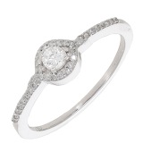 A diamond cluster ring, set with a brilliant-cut diamond within a similarly-set surround and shoulders, stamped...