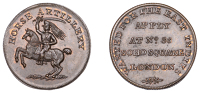 Miscellaneous Tokens and Checks, LONDON, Soho Square, East India Co, Recruiting Depot, copper, dragoon, rev. legend...