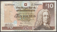 ERROR: Royal Bank of Scotland PLC, £10, 22 February 1989, serial number A/90 589050, Maiden signature, with gutter...