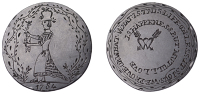 Engraved coins, A Georgian Halfpenny, planed flat and engraved, female standing left, holding a flower, branches...