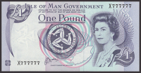 Isle of Man Government, J.Cashen, £1, ND (1992), serial number X777777, barely discernible light fold at left,...