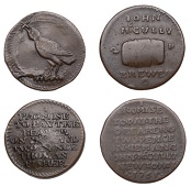 18th Century Tokens, Co DOWN, Newtownards, Thomas Fisher, Twopence, 5.99g/6h (D 40; Macalister 555); John McCully,...