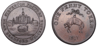 19th Century Tokens, WILTSHIRE, Staverton, John Jones, Wyon’s Penny, 1811, view of the Staverton factory, vertical...