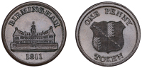 19th Century Tokens, WARWICKSHIRE, Birmingham, Workhouse, Pattern Penny, 1811, by P. Wyon, in copper, elevation of...