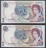 Isle of Man Government, J.Cashen, replacement £5 (2), ND (1991), serial numbers Z008311 and Z021456, uncirculated...