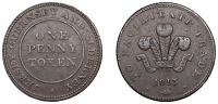 19th Century Tokens, Jersey, Guernsey and Alderney, Penny, 1813, value, rev. Prince of Wales’ feathers, edge...