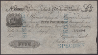 Basingstoke & Odiham Bank, for Seymour, Lamb, Brooks & Hillier, specimen £5, 18-, serial number C6501, 18-, blue...