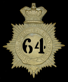64th (North Staffordshire) Regiment Other Ranks Shako Plate.
A good and scarce brass example, 1861-68 pattern, with...