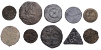 Foreign tokens and jetons (10), medieval to modern, including a triangular klippe, 1634, featuring an eagle, and one...