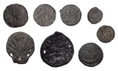 18th century, a patinated group of lead tokens (8), including two possible beggars’ badges, five depicting boats,...