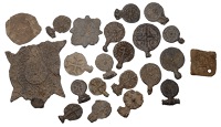 Lead badges and pendants (22), mostly complete, one large (50-60mm), others sizes 14-28mm [22]. Mostly fair to fine	...