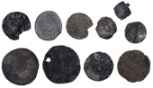 Late medieval and early modern tokens (10), mostly with armorial devices, one with a ship resembling that on Nobles,...
