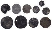 Late medieval and early modern tokens (10), mostly with armorial devices, one with a ship resembling that on Nobles,...